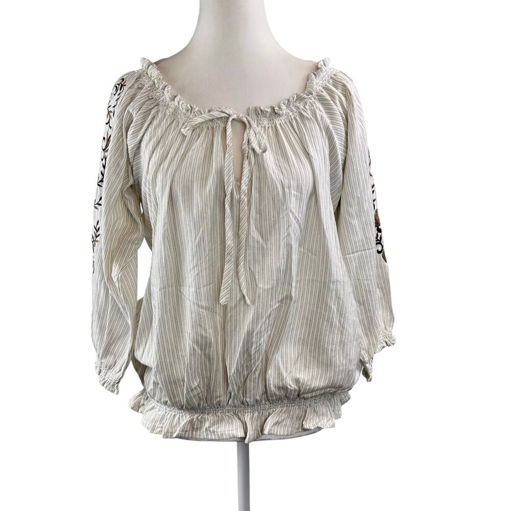Panhandle Slim Boho Top Striped Embroidered Size Medium